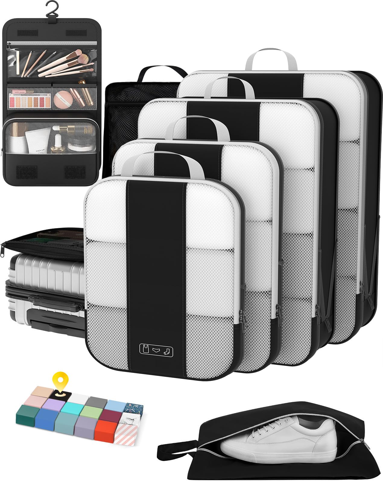 10 Set Compression Packing Cubes for Travel Essentials,Compressible Expandable Packing Cubes for Suitcase,OlarHike Luggage Organizer Bags for Travel,Handy Helper for Organizing Clothes(Black)